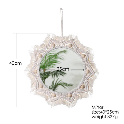 Macrame Decorative Wall Mirror  Boho Home Decor Makeup Aesthetic Mirrors Living Room Bedroom Christmas Wedding Decoration Gift