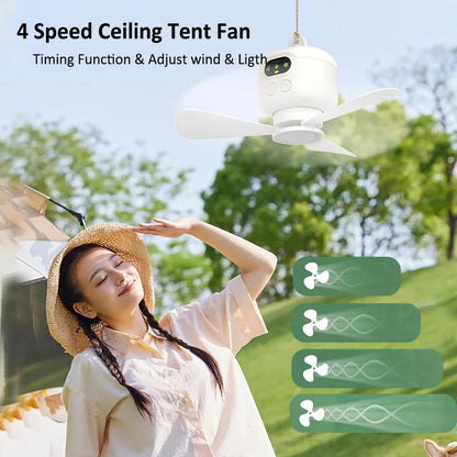 Ceiling Fan Portable Camping Tent Ceiling Canopy Fan 8000mah Rechargeable Wireless Fan Air Circulators with Remote Control Light