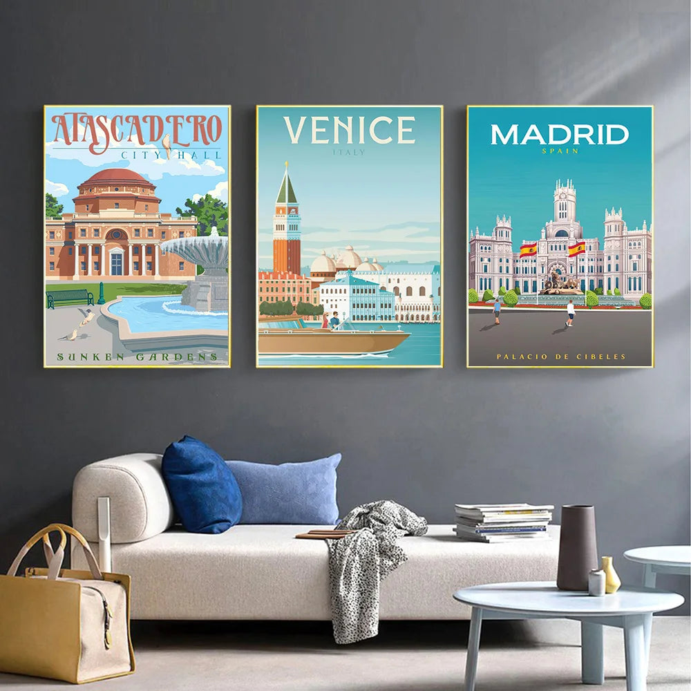 Modern Lyon Madrid Chicago Budapest Tourist City Wall Art Poster Prints Pop Living Room Home Decor Canvas Painting Mural Picture