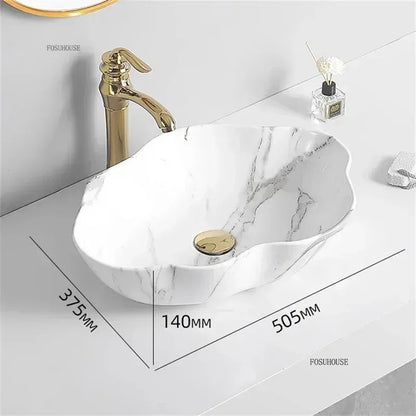 Ceramic Bathroom Sinks Designer Marble Pattern Countertop Sink Light Luxury Hotel Washbasin Creative Bathroom Furniture N