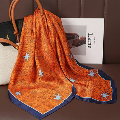 2024 Fashion Luxury Brand 70cm Silk Square Scarf Women Satin Neck Tie Female Hair Bandana Headkerchief Shawl Wrap Hijab Echarpe