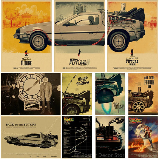 Nostalgic Printing Vintage Back To The Future 1 2 3 Movie Poster Prints Classic Film Home Room Art Wall Decor Car Retro Painting