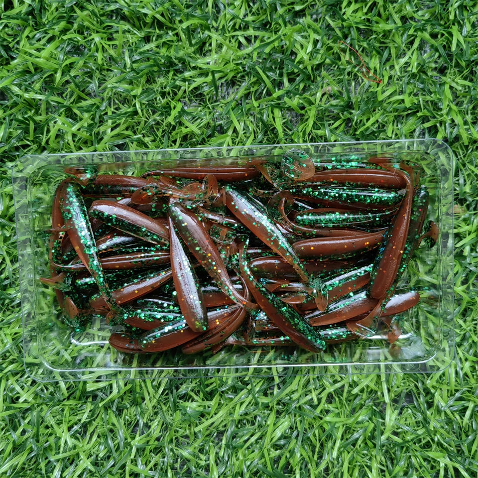 50PCS Micro Soft Fishing Lures 0.35g/35mm T-tail Worm Lure Small Artificial Bait Jig Wobblers Bass Pike Fishing Tackle