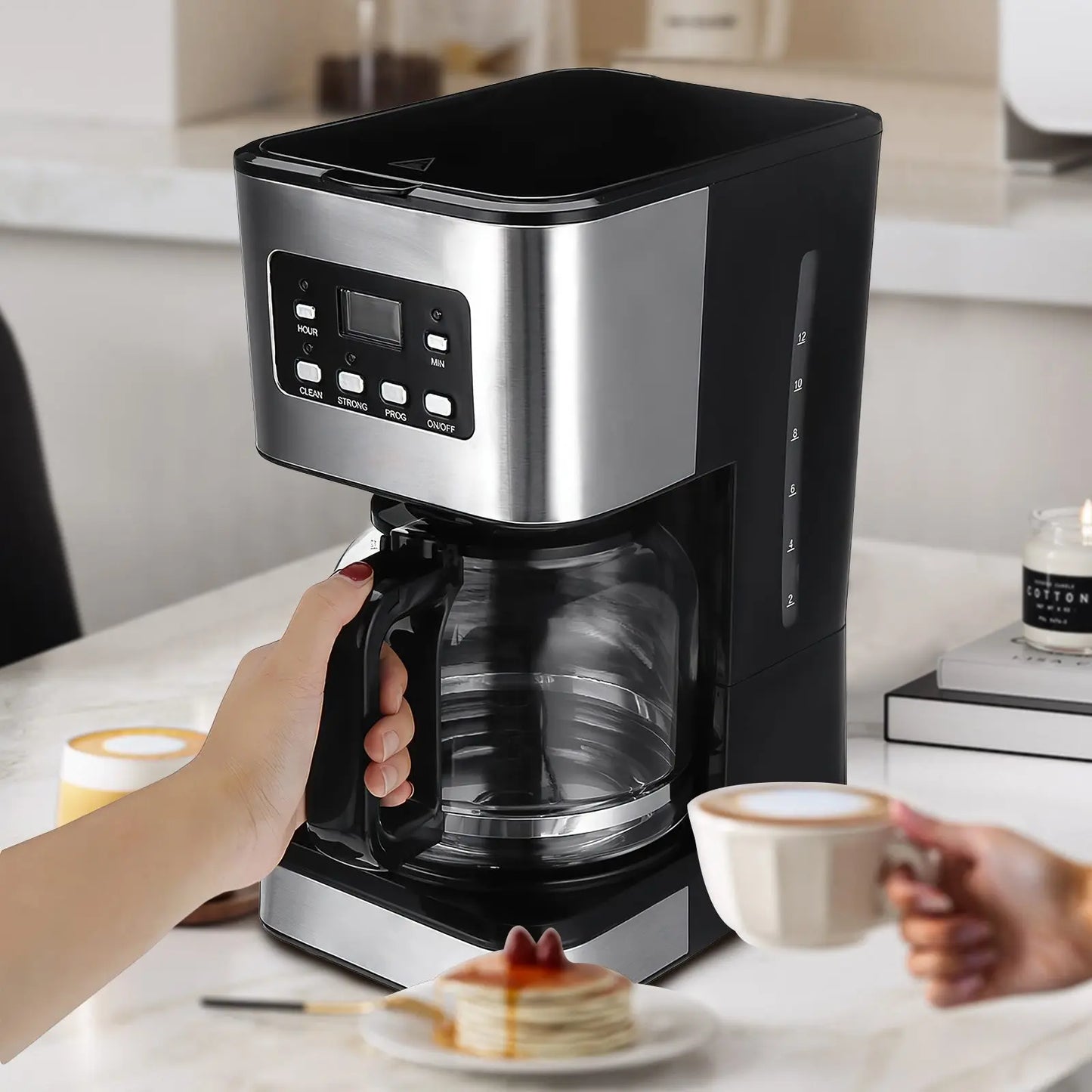 950W Automatic Coffee Machine 12 Cups Stainless Steel Coffee Machine Kitchen Drip Coffee Grind Machines