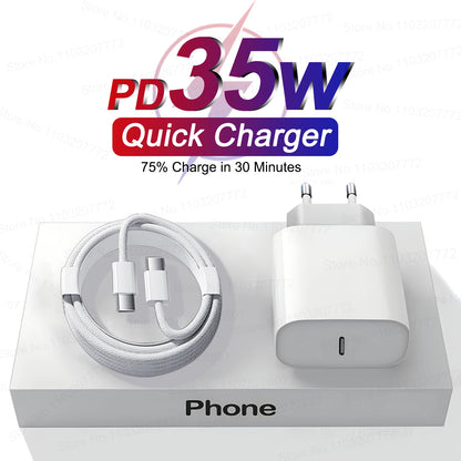 PD 35W Fast Charger For iPhone 11 12 13 14 15 Pro Max Fast Charging Cable For iPhone 15 Plus USB Type C Data Line Phone Charger