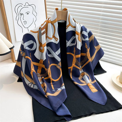 90*90Cm Square Scarf Twill Silk Feeling Women Head Shawls and Wraps Luxury Hair Tree Print Neck Scarves Hijab Bandana Pashmina