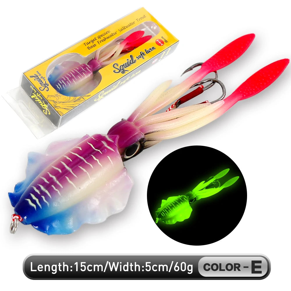 ZUKIBO Soft Squid Bait Fishing Trolling Lure Octopus Head Jigs 60g Luminous UV Squid Jig for Deep Sea Boat Fishing Wobblers Bait