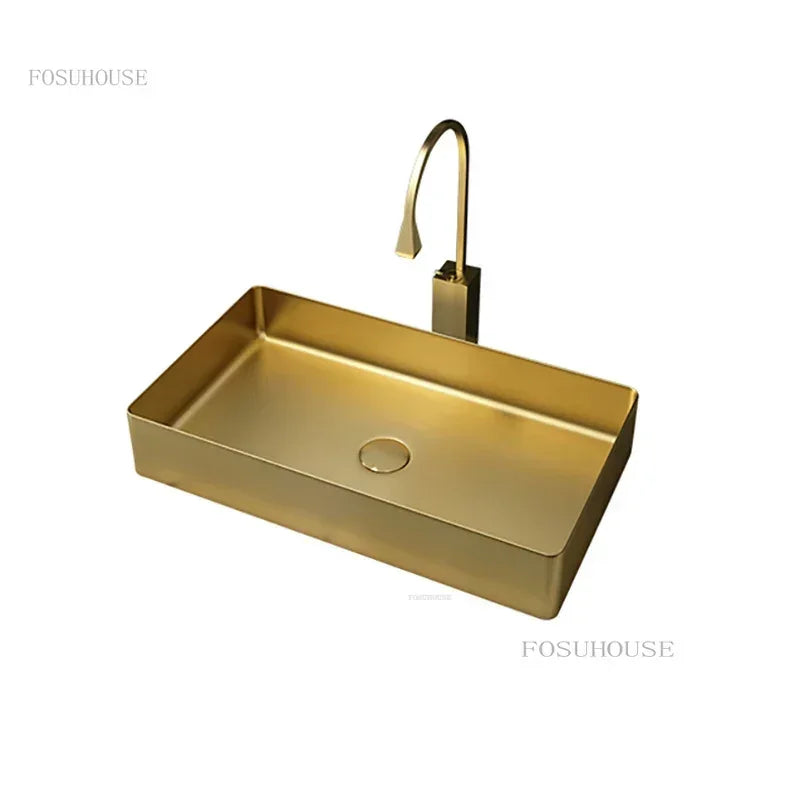 Minimalist  Bathroom Sinks Stainless Steel Wash basins Luxury Advanced Bathroom fixtures Golden Above Counter Basin z