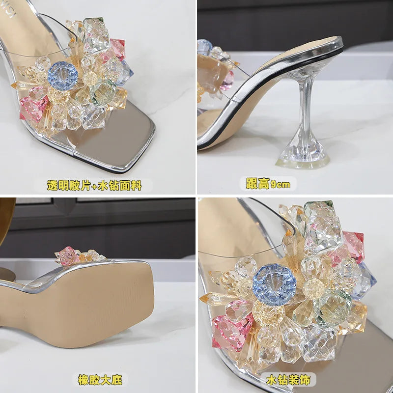 Slippers Transparent PVC  Crystal Cup high-heeled Sexy Casual Shoes Plus Size Women Open Toe Transparent Slippers