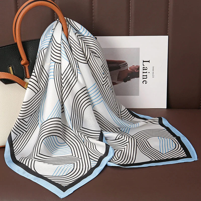 2024 Fashion Luxury Brand 70cm Silk Square Scarf Women Satin Neck Tie Female Hair Bandana Headkerchief Shawl Wrap Hijab Echarpe