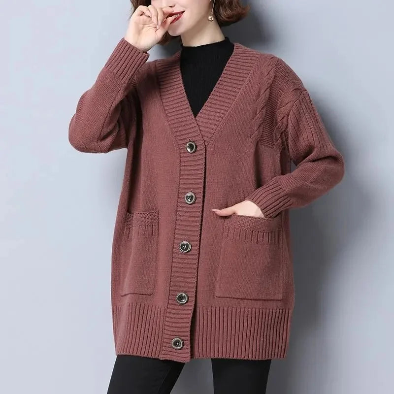 Autumn Attire Female Large Size 4XL knitting Top Coat Ladies Fashion Cardigan Sweaters Jacket Women Versatile Knitwear Outerwear