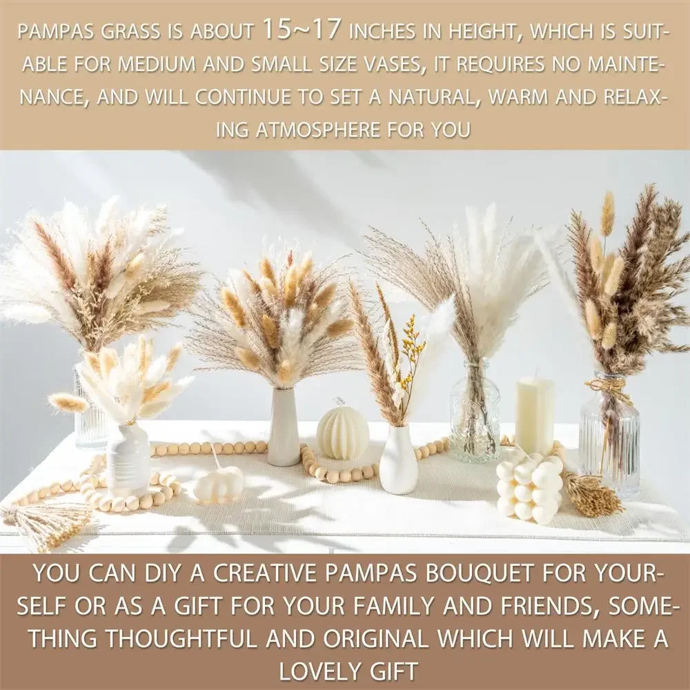 105pcs Natural Dried Flowers Pampas Floral Bouquet Boho Country Home Decoration Rabbit Tail Grass Reed Wedding Decor Arrangement