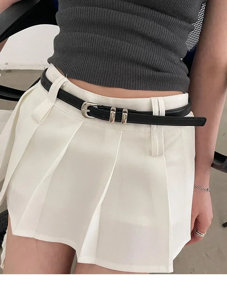 Woman's Fashionable Belts Black Simple Thin PU Belts Trousers Skirt Versatile Belts Student's Casual Belt