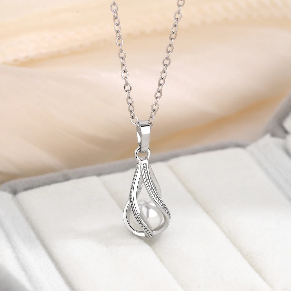 Romantic White Pearl Water Drop Shape Jewelry Set Hollow Water Wave Teardrop Pendant Necklace Hoop Earrings for Women Gift