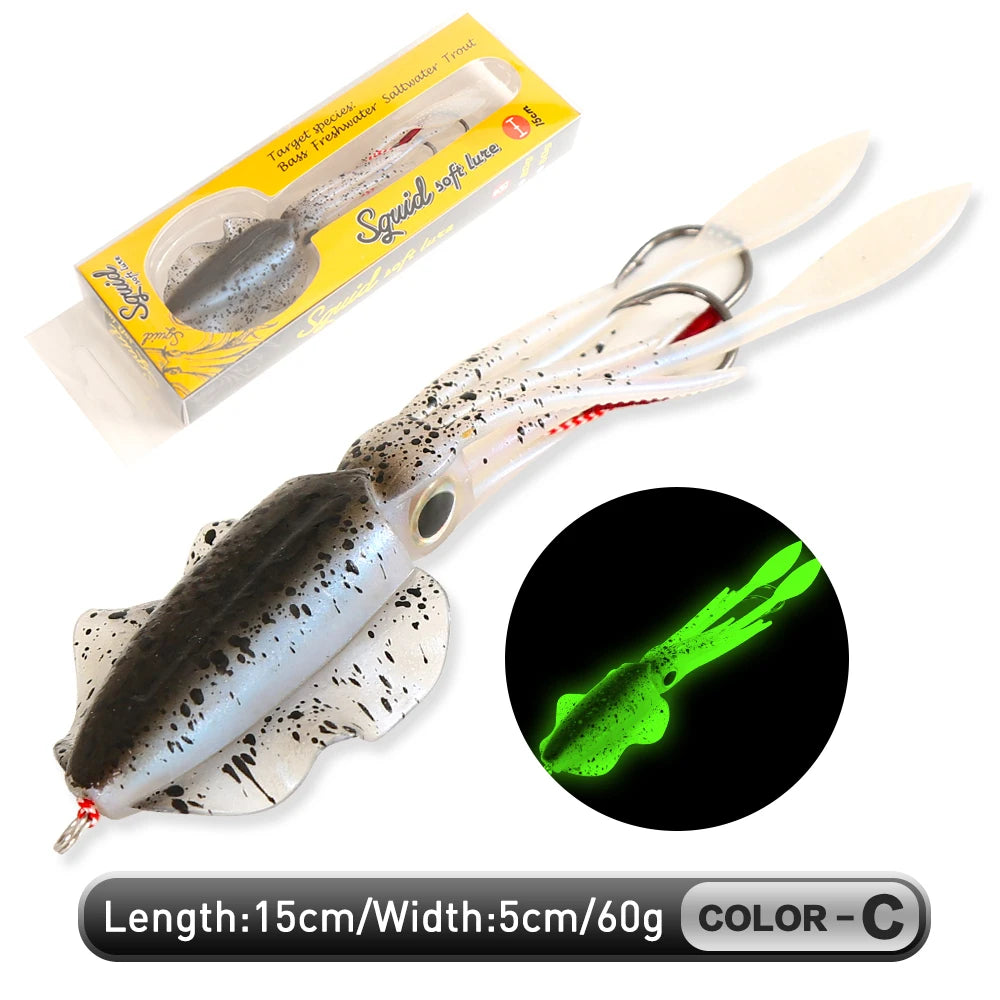 ZUKIBO Soft Squid Bait Fishing Trolling Lure Octopus Head Jigs 60g Luminous UV Squid Jig for Deep Sea Boat Fishing Wobblers Bait