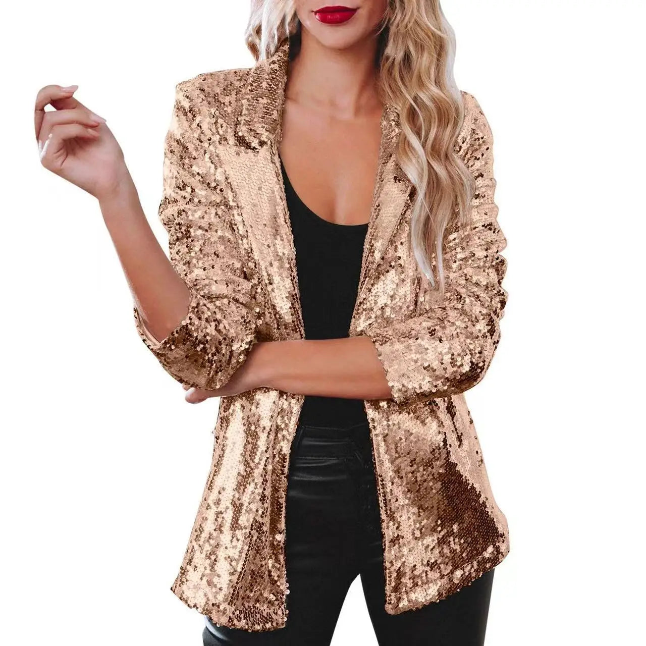 New Fashion Sequins Blazers Women's Suit Jacket Casual Long Sleeve Glitter Suits Party Wear Shiny Lapel Coat Rave Outerwear