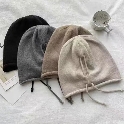 Fashion Drawstring Baggy Slouchy Beanie For Women Autumn Winter Ear Warm Skullies Cap Solid Color Bonnet Girl Kintted Woolen Hat