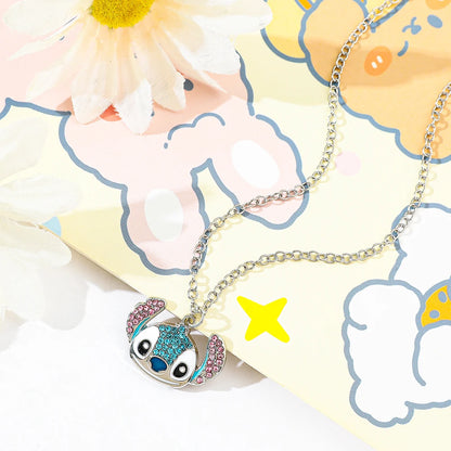 Disney-Stitch Cartoon Necklace, Cute Jewelry, Personality Pendant, Sweater Chain, Filled Rhinestones, Gift