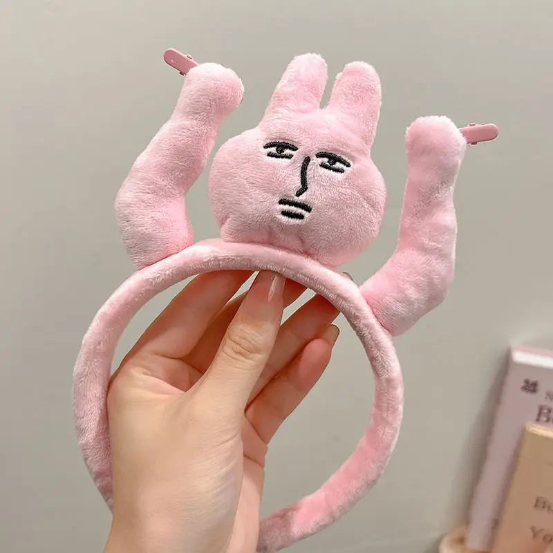 Pink Rabbit Hairband Cute Headband Kawaii Plush Hair Accessory Funny Wide-Brimmed Hairpin Creativity Headdress Gift