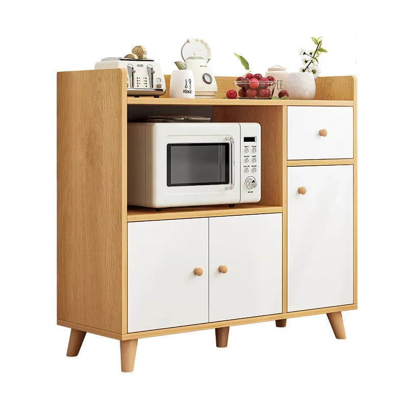 Minimalist Design Living Room Cabinet with Wall-mounted Storage, Multi-purpose Dining Cabinet with Microwave Oven Cabinet