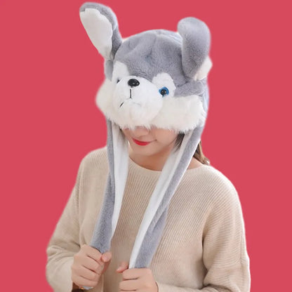 2022 New Rabbit Women's Hat Beanies Plush Can Moving Bunny Ears Hat with Earflaps Movable Ears Boys Girls Children's Animal Caps