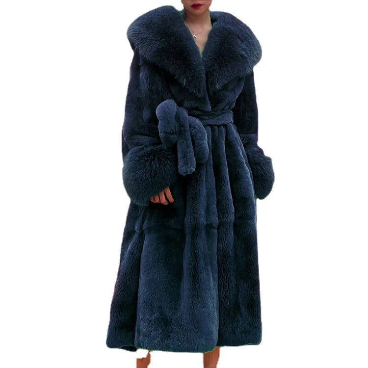 Winter Women Long Faux Fur Coat Thick Warm Mink Fur Jacket Feather Coats Oversized Outerwear Fur Collar Luxury Women's Clothing