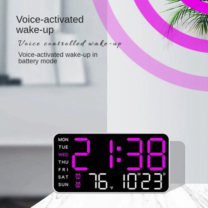 LED Digital Wall Clock Temperature Date Week Display Table Alarm Clocks Voice Control Electronic Clock Brightness Adjustment