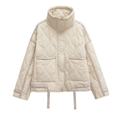 KAOPU ZA 2024 High quality Women's Fall Winter Fashion quilted cotton Pocket Jacket coat Women vintage drawstring warm outerwear