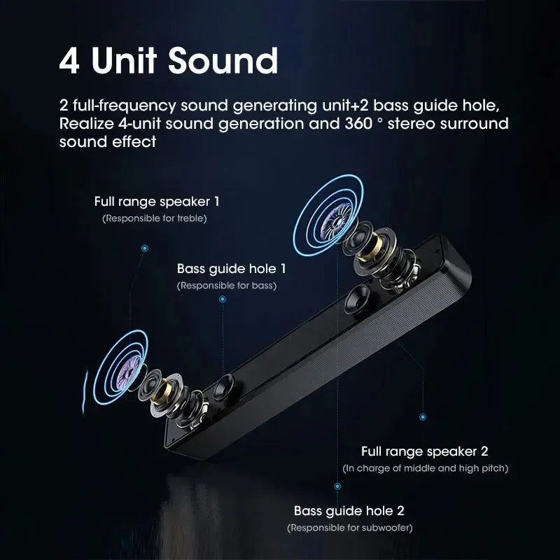 PC Soundbar Wired/Wireless Bluetooth Speaker USB Powered Soundbar for TV PC Laptop Gaming Home Theater Surround Audio System