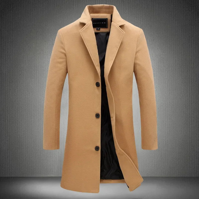 Woolenovercoat2022 New Men's Korean Style Slim Fit Medium-length Trench Coat Factory Wholesale Woolen Material Jacket