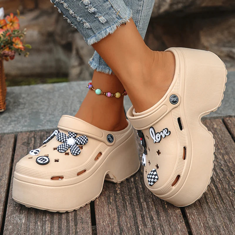 Women Chunky Platform Sandals 2024 Summer Soft Thick Sole Diy Clogs Garden Shoes Woman Closed Toe Non-Slip Beach Slides Sandals