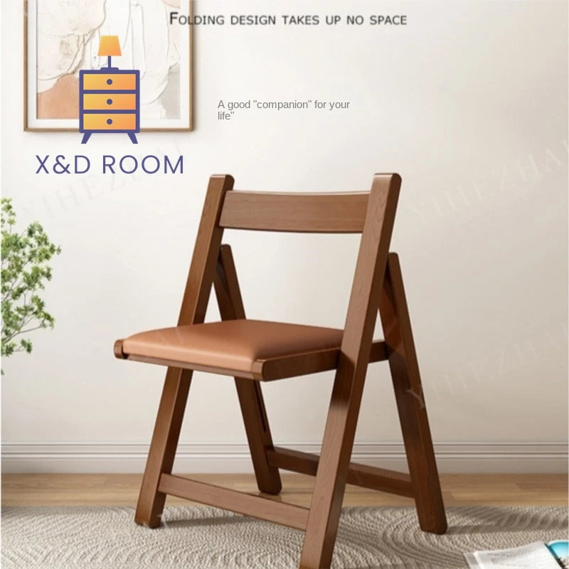 X&D Chair Simple Solid Wood Folding Chair Dining Chair Small House Simple Foldable Back Chair Outdoor Home Portable Relax Chair