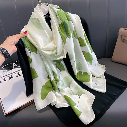 Women Fashion Print Silk Scarf Luxury Brand Warm 180X90CM Scarves Popular Lrage Satin Finish Shawl The Four Seasons Design Hijab