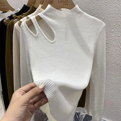 2024 Jumpers Autumn Winter Knitted Women's New Fashion Versatile Sweater Half High Neck Long Sleeve Tight Bottom Shirt Pullovers