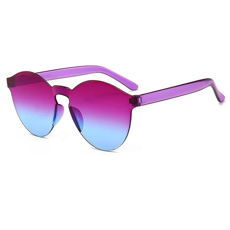 Color Sunglasses Women Ladies Cat Ear Round Rimless Sun Glasses Female Girls Ocean Candy Lens Shades Fashion Eyewear Men UV400