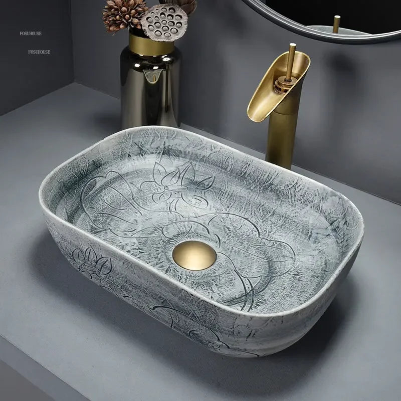 Bathroom Sinks European Countertop Basin Luxury Home Ceramic Bathroom Washbasins mini Oval Wash Basin Toilet Overhead Sink D