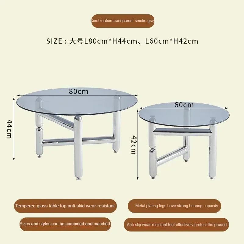 Tempered Glass Circular Coffee Table,Anti Slip Transparent Coffee Table in Stock, Home Living Room Small Tea Table Design