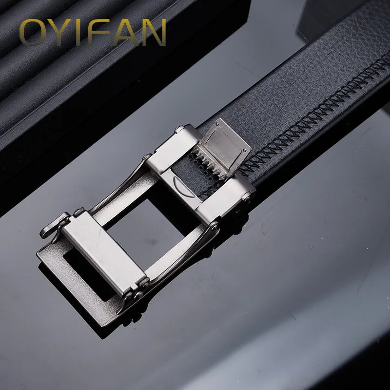 OYIFAN fashion men genuine leather belt automatic buckle adjustable ratchet belt jeans belt formal belt