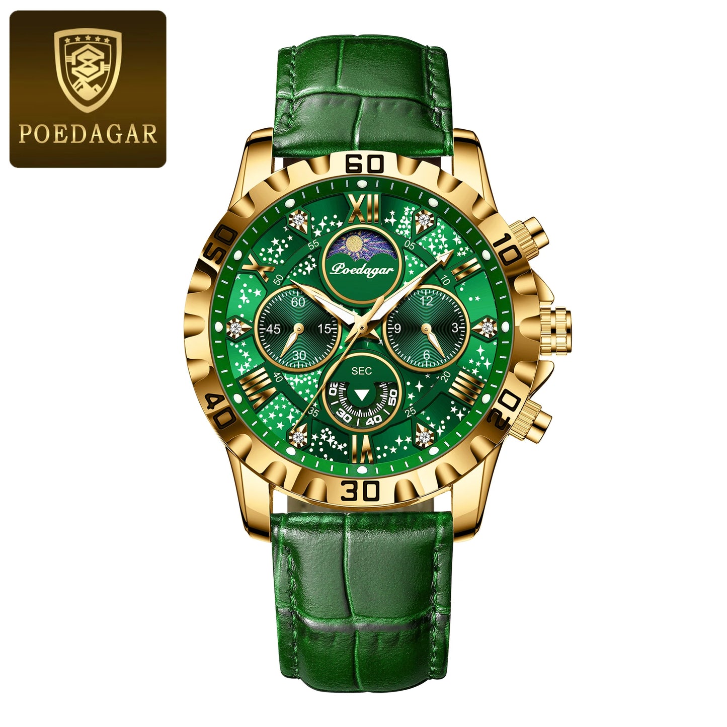 POEDAGAR Luxury Man Watch Waterproof Luminous Chronograph Watch For Men Military High Quality Leather Quartz Men's Watches Reloj