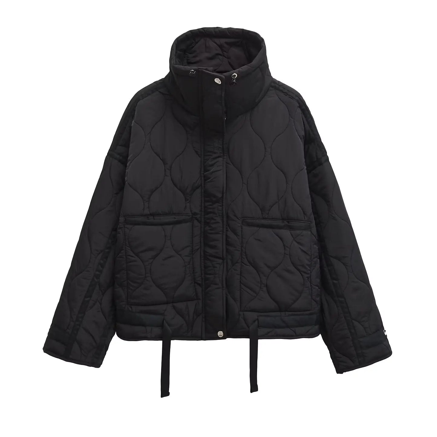 KAOPU ZA 2024 High quality Women's Fall Winter Fashion quilted cotton Pocket Jacket coat Women vintage drawstring warm outerwear