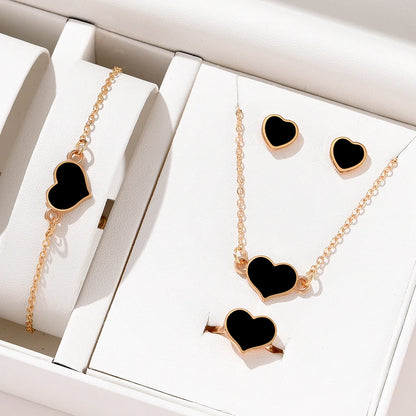 5 Piece Set Women Black Heart Jewelry High End Fashion Creativity Suitable Gift Giving Necklaces Bracelets Rings Earrings Set