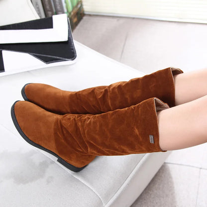 Women's Boots Winter New European American Fashion Frosted Mid-calf Women's Boots Low Heel Plus Velvet Knight Boots for Women