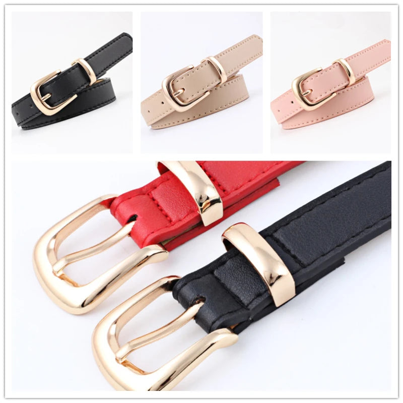 2.4X105cm  Women Belts PU Leather Simple Metal Buckle Belt Girls Dress Jean Pants Waistband Belts for Lady Luxury Designer Brand