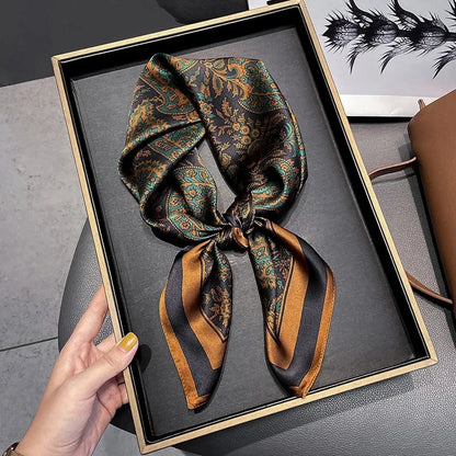 Fashion Luxury Brand 70cm Silk Square Scarf Women Satin Neck Tie Female Hair Bandana Headkerchief Shawl Wrap Hijab Echarpe