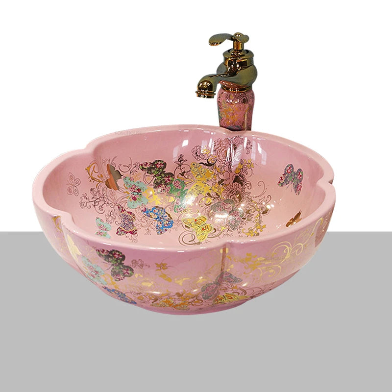 Luxury Hand-painted Bathroom Sinks Special-shaped Above Counter Basin Ceramic Wash Basin Designer Home Kitchen Art Single Basin