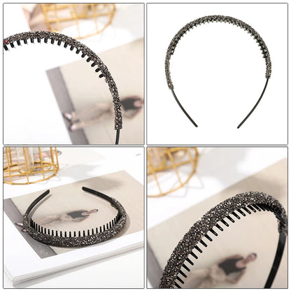 AWAYTR Luxury Non-slip Rhinestone Hair Hoops Bands Women Tooth Elastic Headbands For Women Shiny Hair Hoops Bezel Accessories