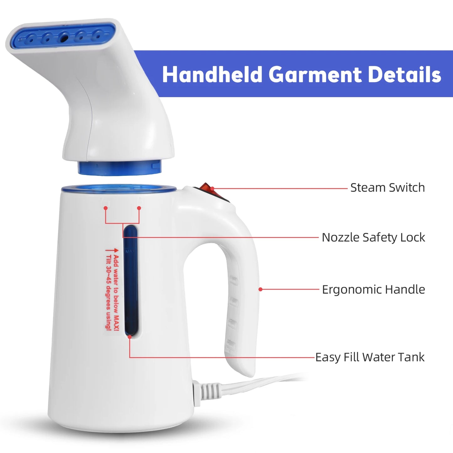 Portable Handheld Garment Steamer 120ml Capacity 700W Auto Shut-Off Steamer for Clothes Removes Wrinkles on Clothes and Fabric