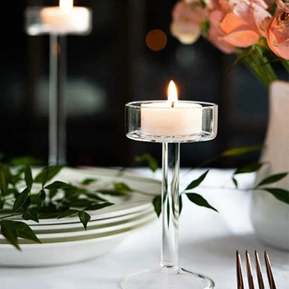 Tall Glass Candle Holder Transparent Candlestick Holder Stand Table Centerpiece Home Bedroom Wedding Decoration Party Romantic