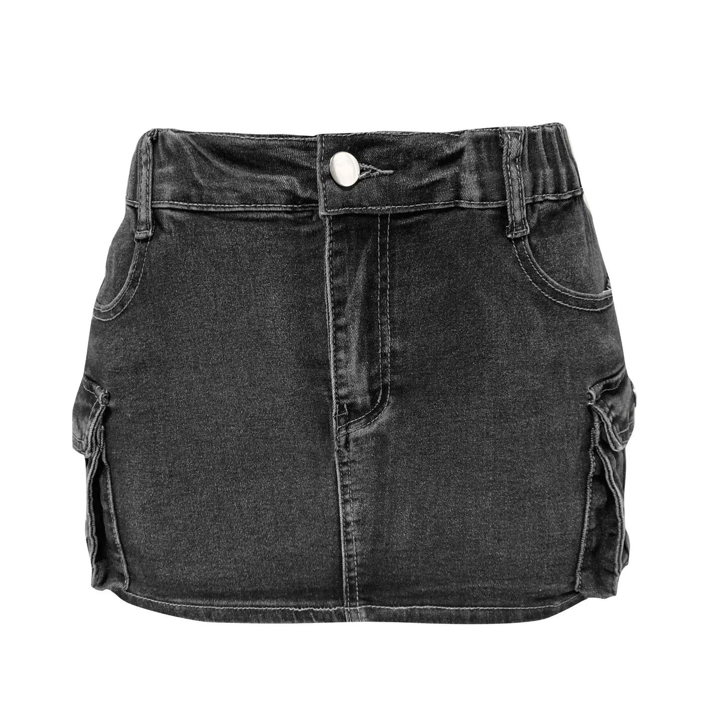 Denim Skirt Women Short Jeans Y2k Cargo Skirt Hip Wrap Elegant Splice Skirts Casual Pocket Button Streetwear Sexy Summer 2024