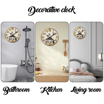 Retro Chef and Dog Wooden Wall Clock Living Room Bedroom Kitchen Home Decoration Wall Clock Silent Quartz Clock Holiday Gift 11.2inch Inch 15.6inch Inch (No Battery)